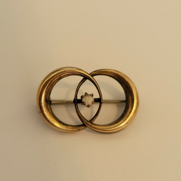 Vintage PSCO Gold Filled Interlocking Circle Brooch – Opal Accent Pin - Picture 2 of 4